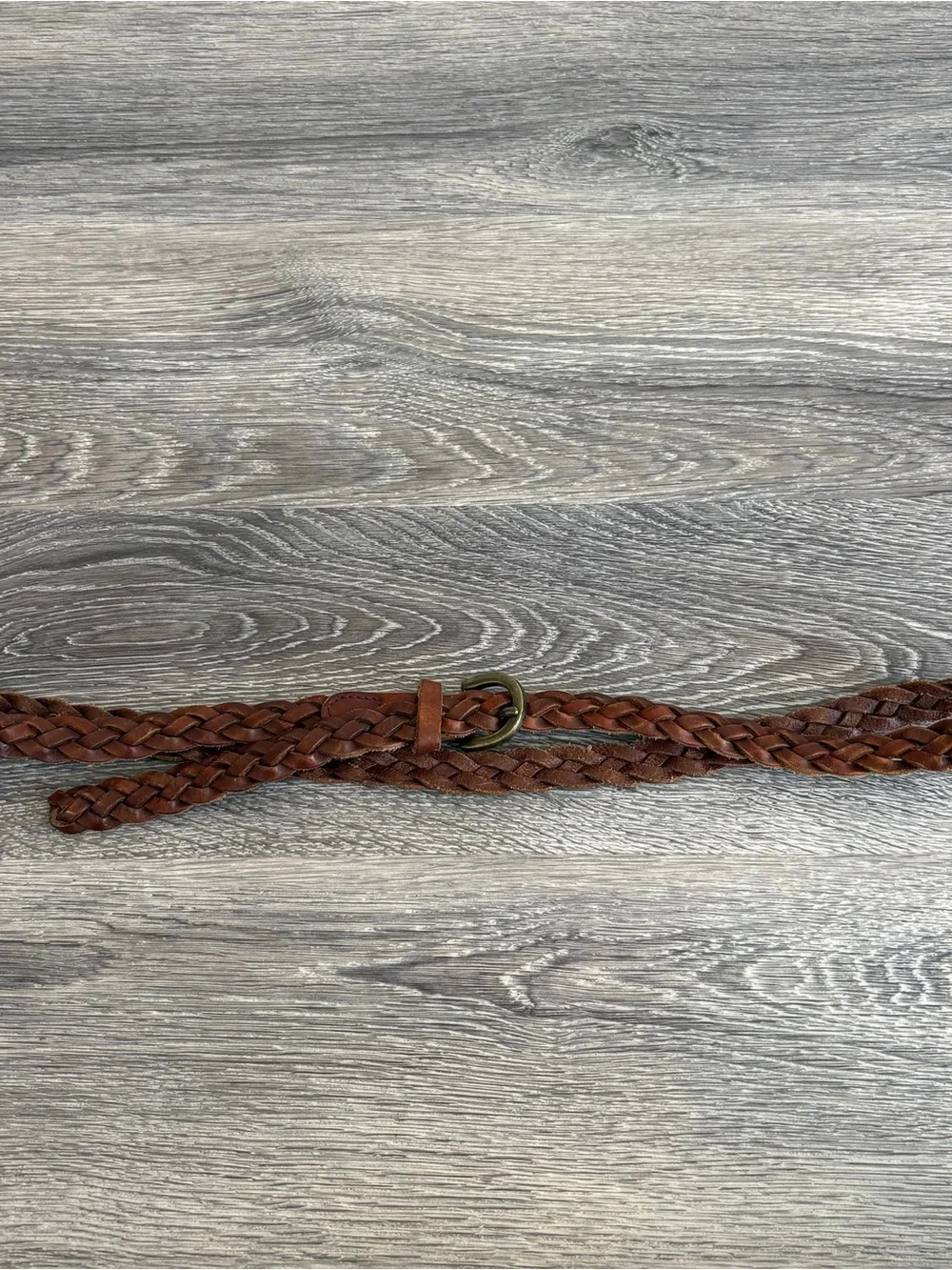 Braided Brown Leather Belt with Antique Brass Buckle
